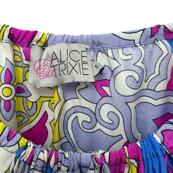 Vintage Alice & Trixie 100% Silk Blouse Peasant Top Size Small Pink Blue Paisley - Picture 4 of 9